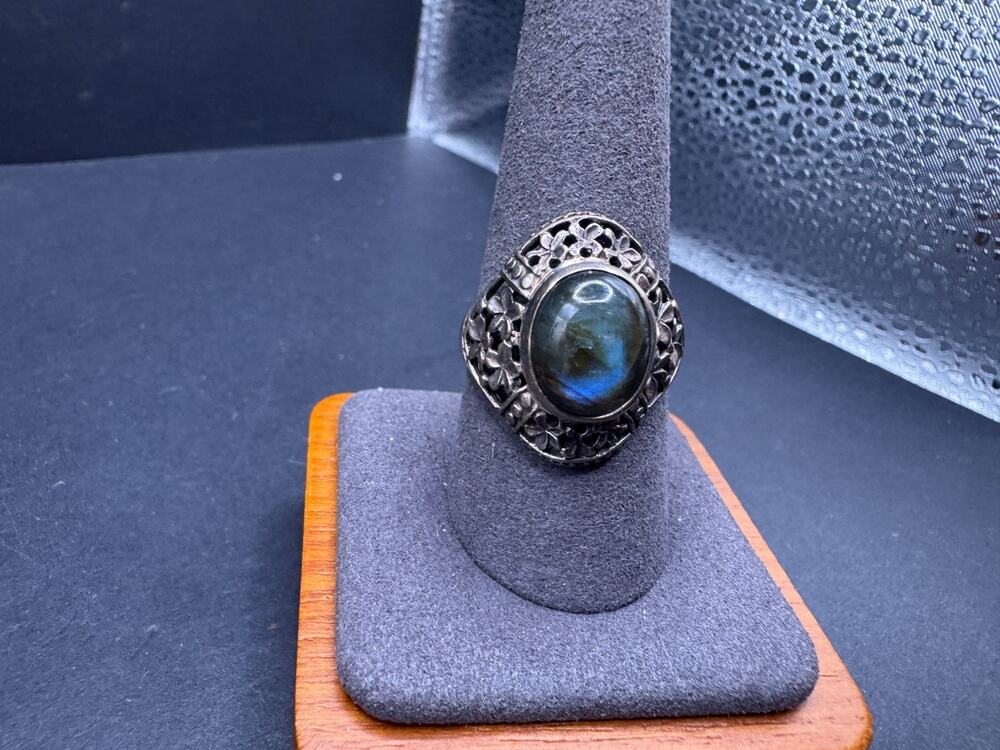 Chuck Clemency STS Sterling Silver 925 Ladies Labradorite Statement Ring Size 10